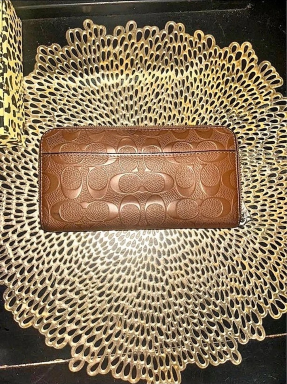 Coach Signature Debossed Accordion Zip Wallet Brown
